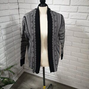 RW&CO Ladies Size Medium Black & White Straight Fit Open Cardigan